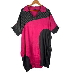 LISA BAYNE Women's Pink Black Lagenlook Oversize Collared Dress Large